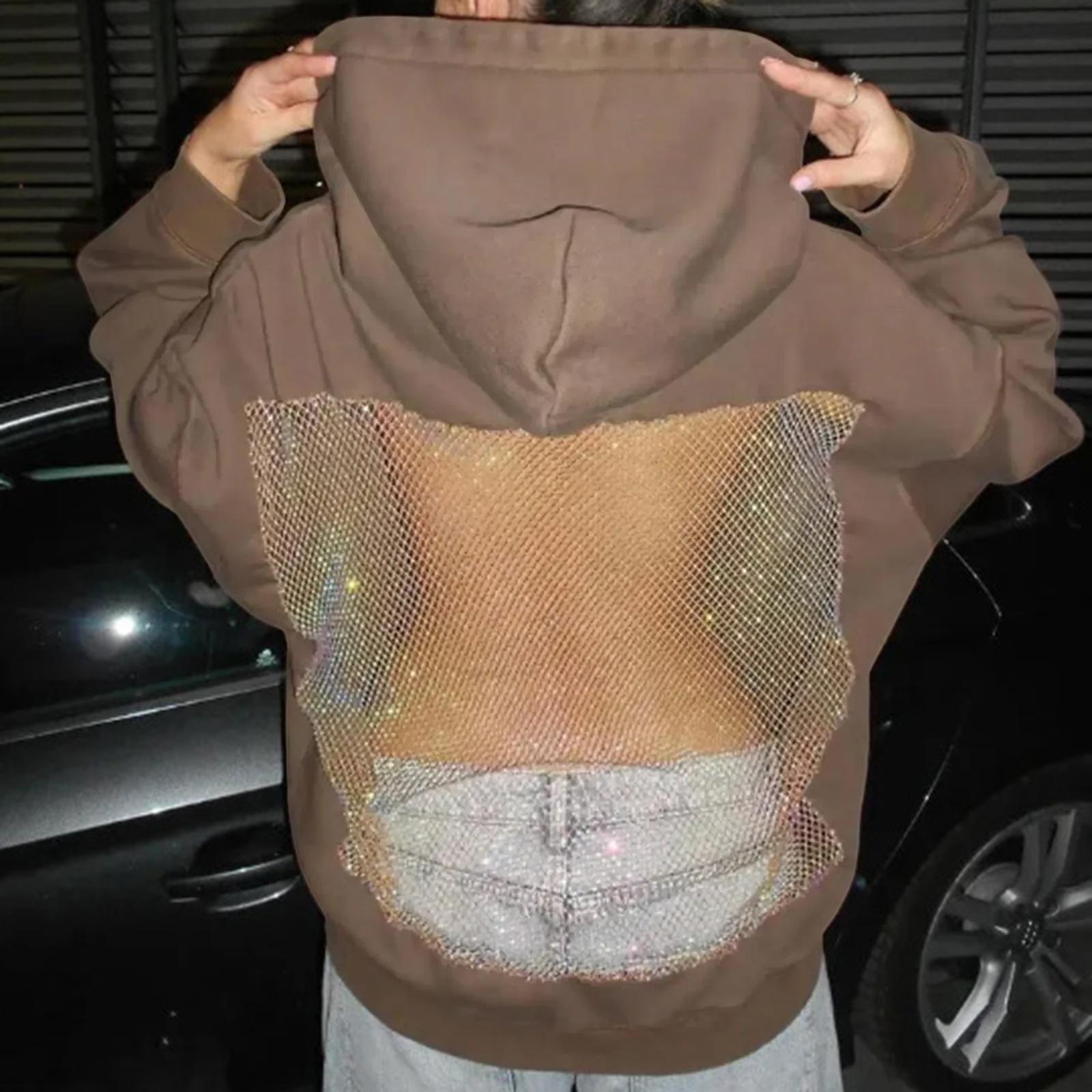 

Женская модная толстовка с капюшоном, с длинными рукавами, с сетчатыми вырезами на спине, однотонная M коричневый