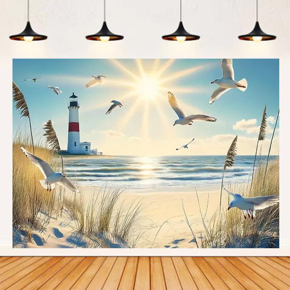 Summer Seaside Beach Theme Background Palm Tree Blue Sky Romantic Sunrise Sea Wave Photography Backdrop Supplies Party Decor