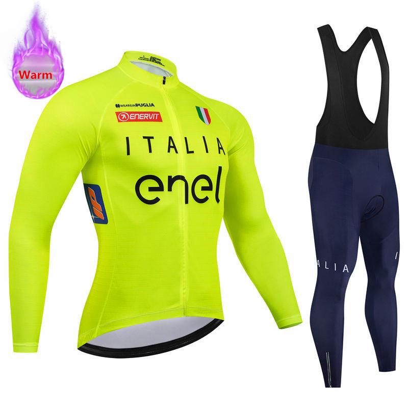 Italia Winter Thermal Fleece Long Sleeve Cycling Jersey Set Bib Pants Ropa Ciclismo Bicycle Clothing MTB Bike Mens Pro Team Suit