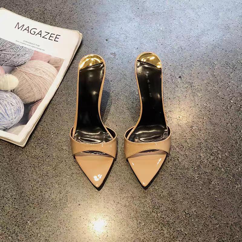 Fashion New Style Fashion Sexy PU Shallow Slim High HeelsWomen's Pointed Open Toe Outdoor Solid Color Anti Slip Sandals Slippers Mules