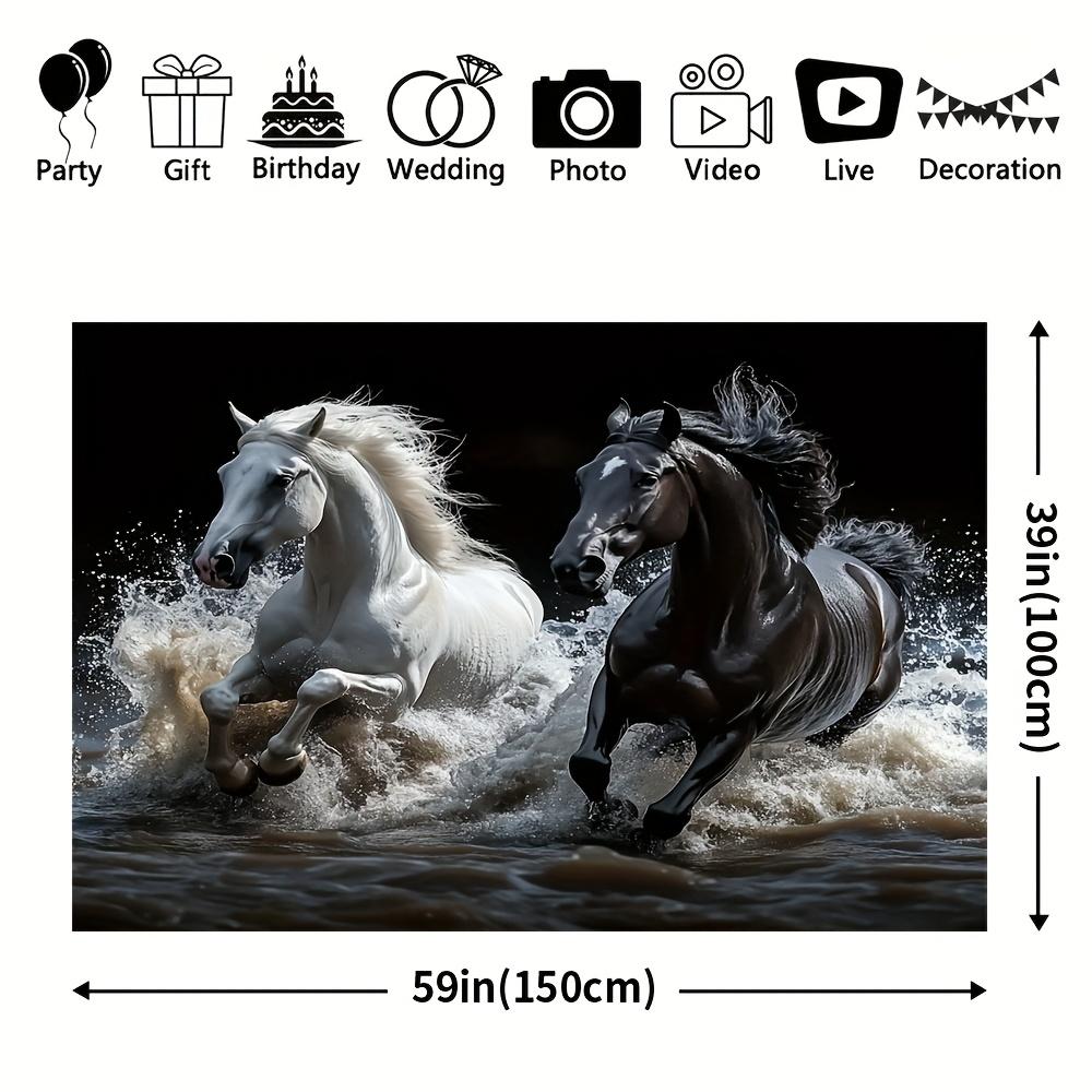 Majestic Black White Horse Tapestry, Animal Theme Wall Art For Photo Booth And Seasonal Home Decor