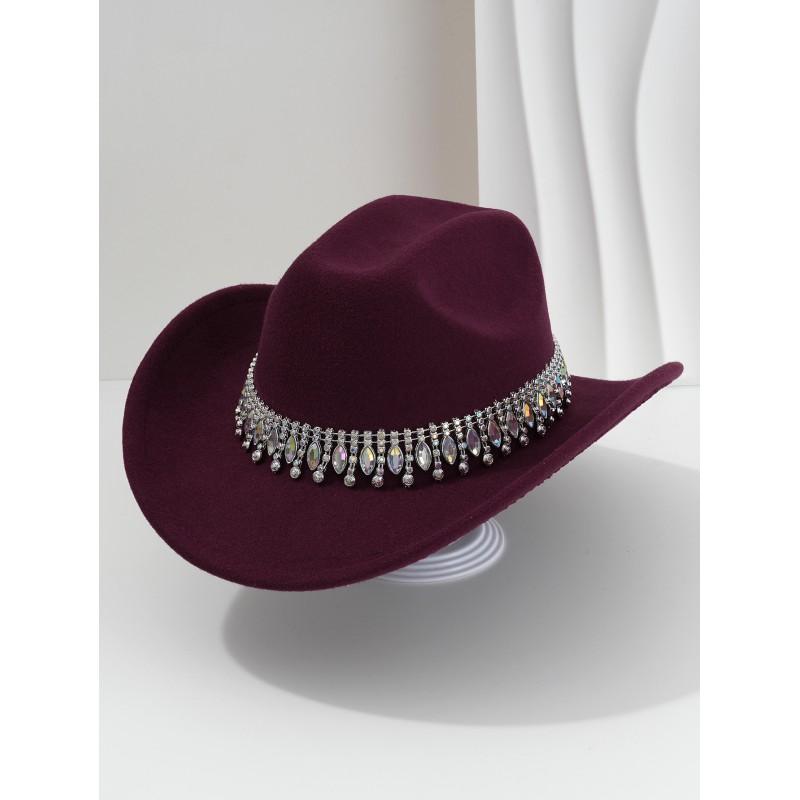 Unisex Elegant Jazz Fedora Hat With Tassel Rhinestone Belt Wedding Engagement
