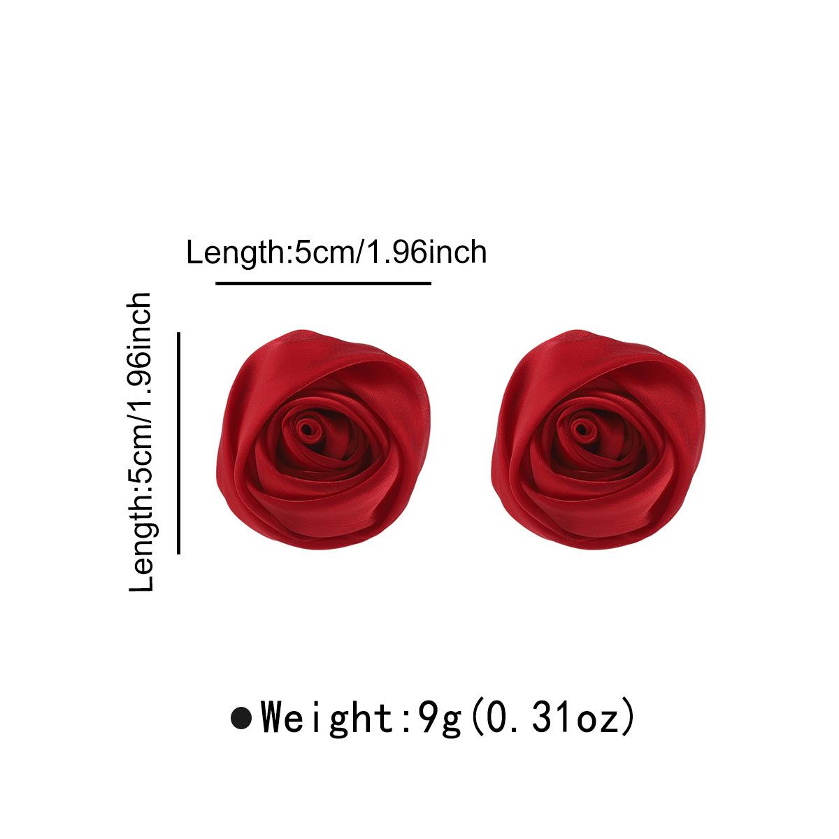 

Sweet Fresh Style Organza Rose Bud Earrings 5cm 3D Stereo Flower Colorful Design Ear Studs Women Fashion Ear Jewelry червоний