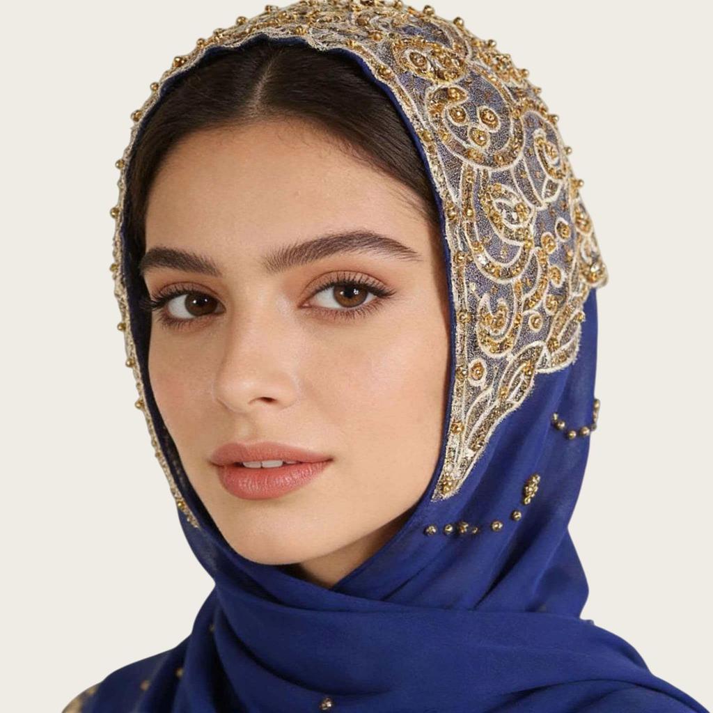 A092 Beaded Chiffon Ethnic Headscarf - Southeast Asia Fashion Scarf