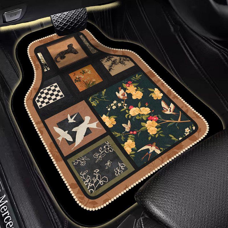 

Car Floor Mats with a Vintage Style, Interior Decoration Mats, Anti-Dirt, Stain-Resistant, Easy to Clean, Single Piece, Can Be Cut, No-Wash Mats [Front Row X1 Piece] T3350G Pearl Returns to Nest