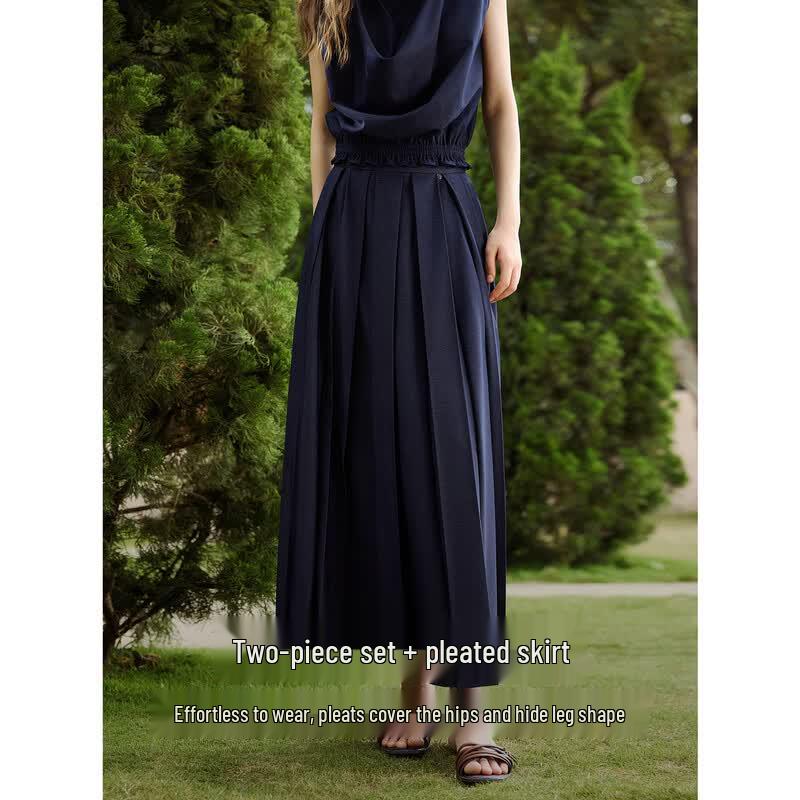 ELLE Retro Cowl Neck Sleeveless Top & Skirt Set