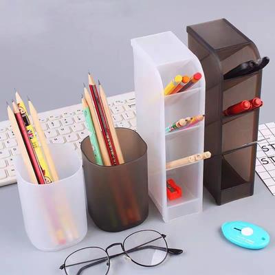 Transparent Pen Container Plastic Stationery Storage Box Cartoon Desktop Organizer  For Desk