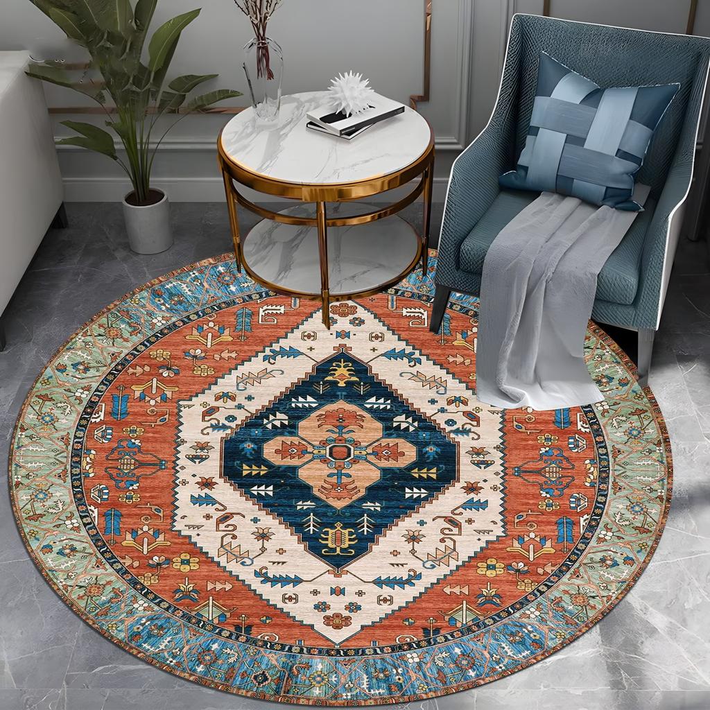Rug Decor Bohemian Inspired Round Area Rug for Living Room or Bedroom with Multicolored Patterns Traditional Design