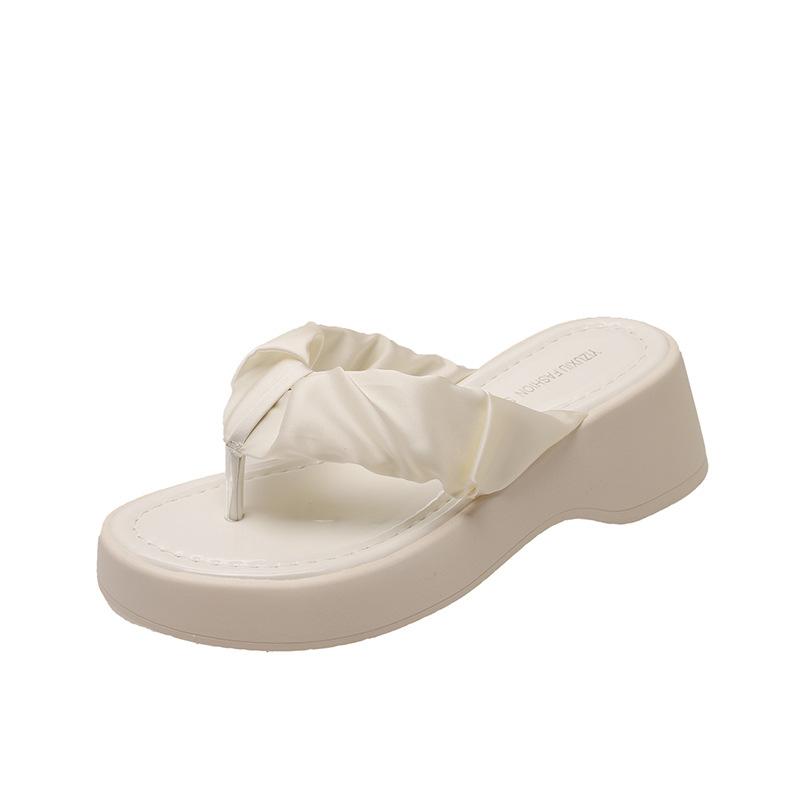 Height-increasing Slippers Women's Pleated Flip-flops Women's Summer Outer Wear Fashion Pinch Slippers Thick-soled Beach Sandals