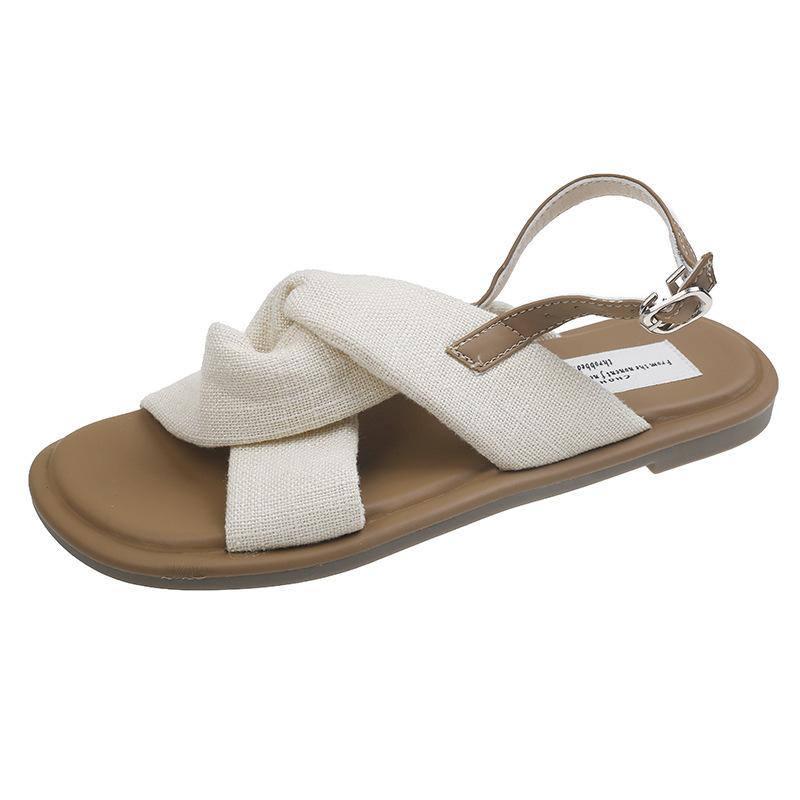 

French retro sandals women s summer 2025 new open-toed soft-soled small fragrant flat-soled one-word button Roman shoes women 35