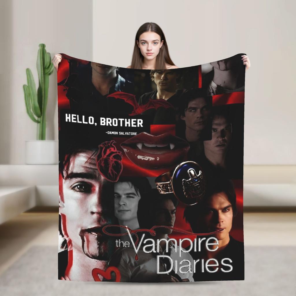 The Vampire Diaries Damon salvatore Blanket Print Plush Throw Blanket For Home Decor Travel Office Flannel Bedspread Bed Cover