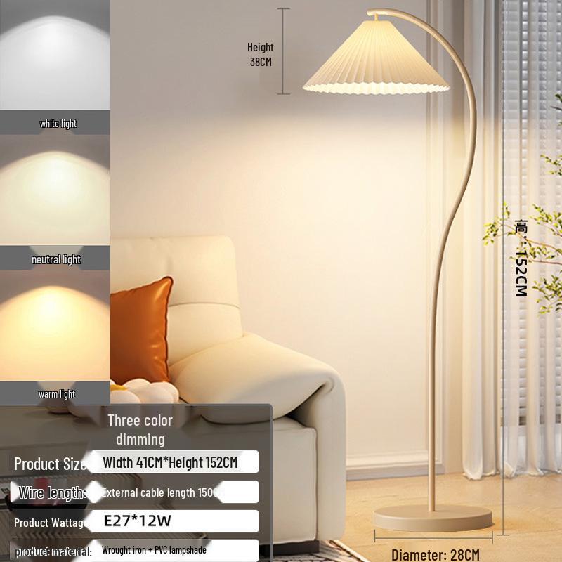 2024 Cream French Pleated Retro Floor Lamp: Stylish Living Room Accent