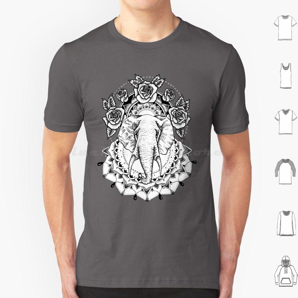 Floral Elephant Mandala T Shirt Men Women Kids Elephant Floral Flowers Roses Mandala Black And White Fine Liner Dot Work