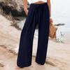 Damen Leinenhose Hohe Taille Weiter Bein Palazzo Hose Unterteil Einfarbig Jogginghose Freizeit Jogger