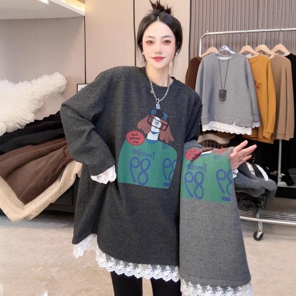 

Korean Lace Patchwork Sweatshirt - Women s Stylish Mid-Length Loose Fit for Spring & Autumn. L сірий колір