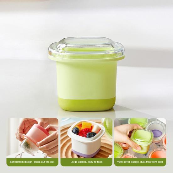 Yousheng Ice Cube Tray Silicone Ice Cube Maker with Lid for Food Juice Drinks BPA Free Easy Release Baby Blocks Freezer Storage Containers
