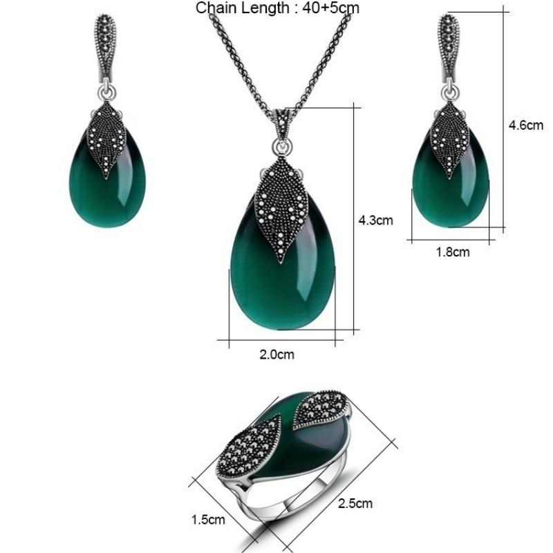 Vintage Women Jewelry Set Necklace Earring Ring Set Leaf Water Drop Necklace Earring Set Necklace Earring Ring Jewelry Sets Women Jewelry Sets ARI
