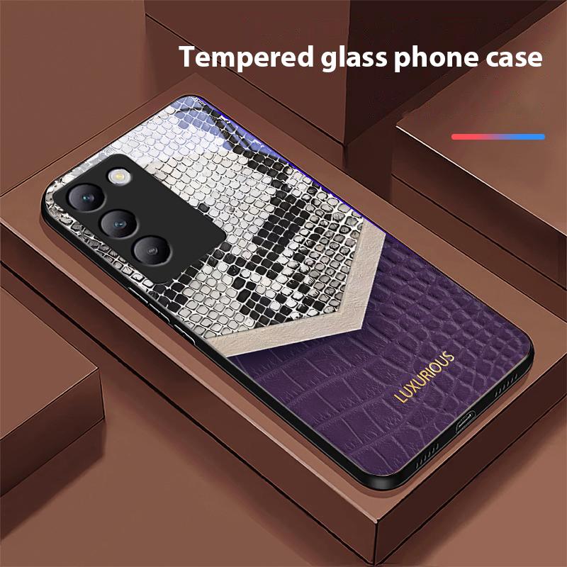 

Візерунок під зміїну шкіру для Y72 33S 11 03 36 96 Lite 35 16 Iqoo 12 V40 SE 5G 29 40 21 30 X80 Pro Vivo Загартоване Скло Чохол для Телефона Чорний For vivo Y16