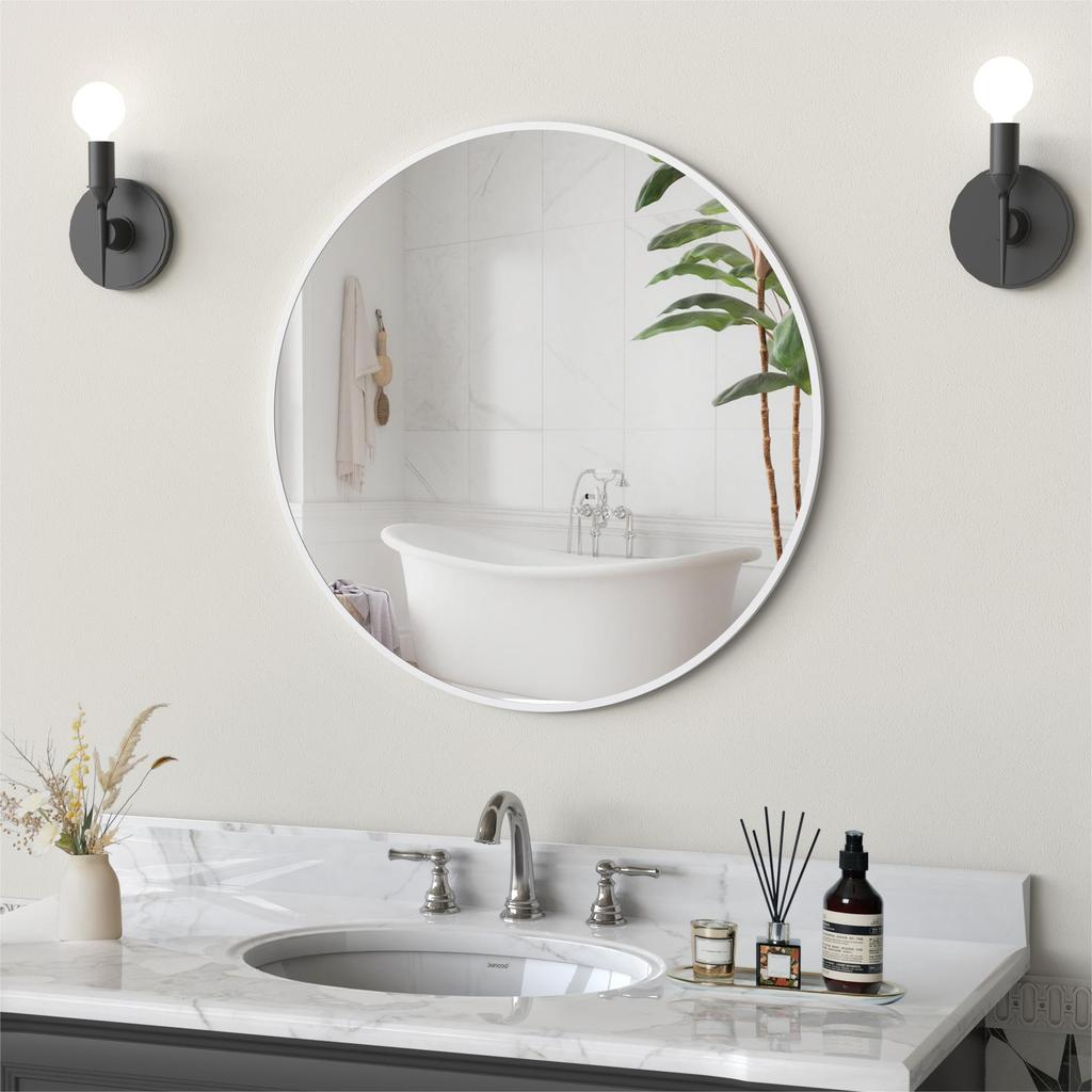 ANYHI 50cm white round mirror, wall-mounted mirror, bathroom mirror, round wall mirror, suitable for bathrooms, bedrooms, and entryways
