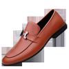 Square heel British gentleman's style driving shoes men's one-pedal leather splicing round head large set of casual shoes