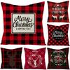 Modern Simple Style Red Plaid Christmas Polyester Pillow Cover New Home Sofa Pillow Cover Cushion Cover