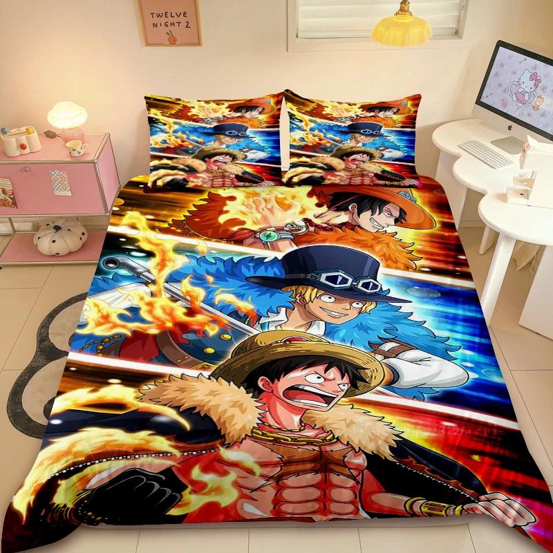 Soft Duvet Cover One-Piece Lufy Anime Beding Set Comfortable Quilt Cover Warm Comforter Cover King Quen Sized Dimensions for Young Boys Adult People