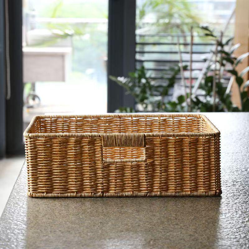 Japanese-Style Woven Rattan Storage Cabinet: Rectangular Organizer for Living Room, TV, Toys, Snacks