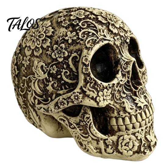 Harz Gothic Statuen Kreative Totenkopf Blumen Skulptur, Menschlicher Kopf Skelett Statue, Sammlerstücke Halloween Ornamente für Heimdeko Dekor, Requisite
