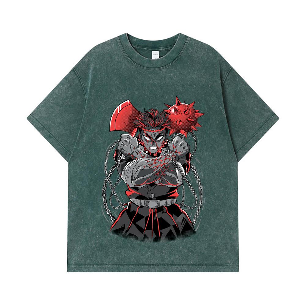 275 GSM Washed T-shirts 100% Cotton Demon Slayer V24 Gyomei Print Unisex Heavy Cotton T Shirt