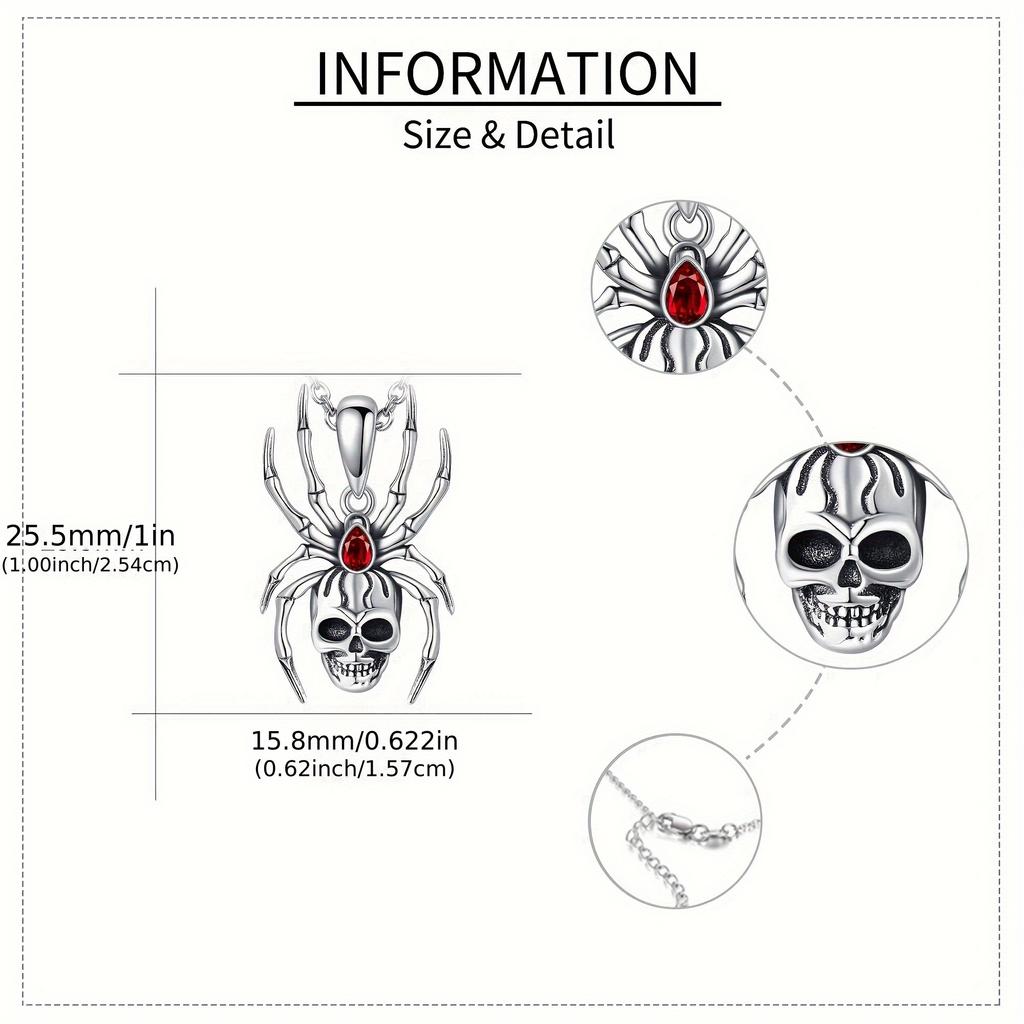 S925 Sterling Silvery Skull Spider Necklace Punk Skull Skeleton Pendant Necklaces Gothic Jewelry for Women