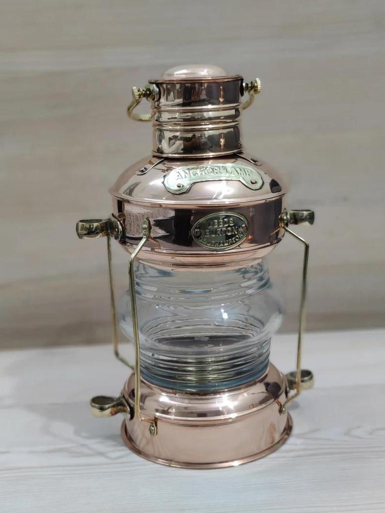 Set of 2 Brass Anchor Oil Lamp Nautical Maritime Ship Lantern Boat Light Design For Home Decor, Maritime Ship Lantern Outdoor Lamp