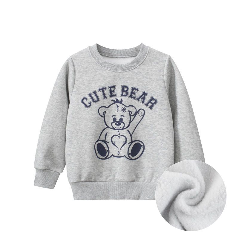 27Kids Children s Clothing Spring and Autumn Boys  Pullover Clothes Baby Bear Fleece Tops Children s Fleece-Lined Sweater 2967 Flower Ash 130