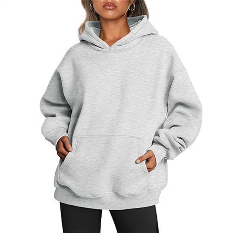 Oversized Schulterabfall Hoodie Damen Herbst Verdickter Hoodie Langarm Lange Tasche Lässig Bequem Streetwear