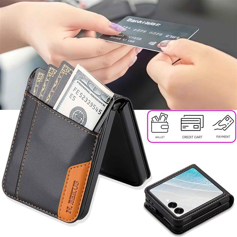 Odpowiednie dla etui na telefon Samsung Z Flip7, etui z klapką Flip3/4/5/6 ze skóry zszywanej z miejscem na karty i ochroną portfela