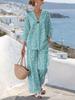 Hot-selling women's suit large size loose V-neck printed shirt summer casual vacation wear two-piece suit women