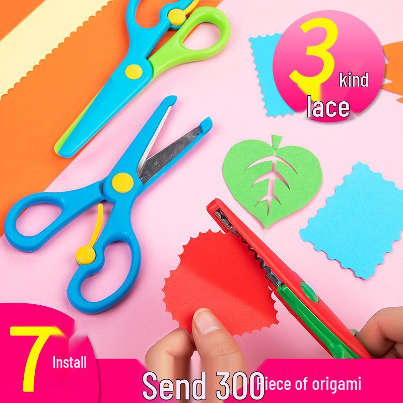 Handmade Children's Round-Head Scissors Set - Plastic, Portable, Colorful, for Paper Cutting & Origami.