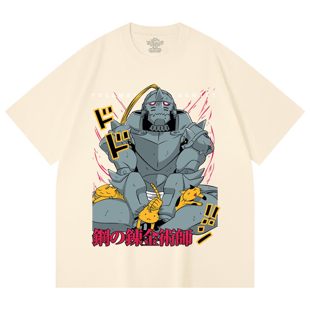

230 г/м² 100% хлопок Fullmetal Alchemist V4 Принт Альфонса Унисекс Тяжелая хлопковая футболка XS абрикосовый