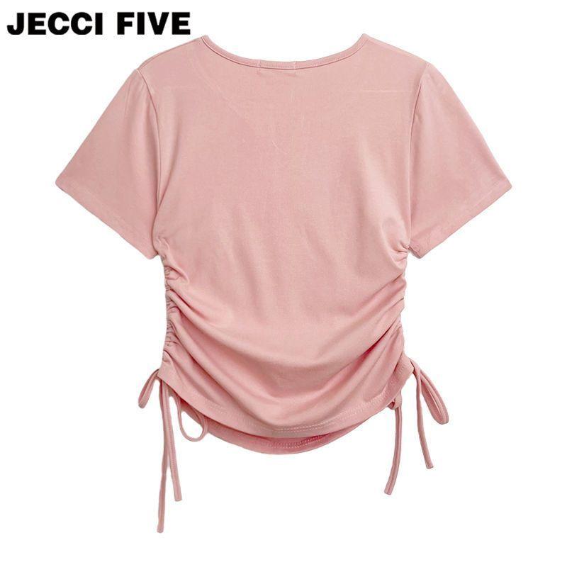 

Однотонная футболка с V-образным вырезом и завязками на талии, со складками на талии и плечами Spicy Girl с обеих сторон. Топы S