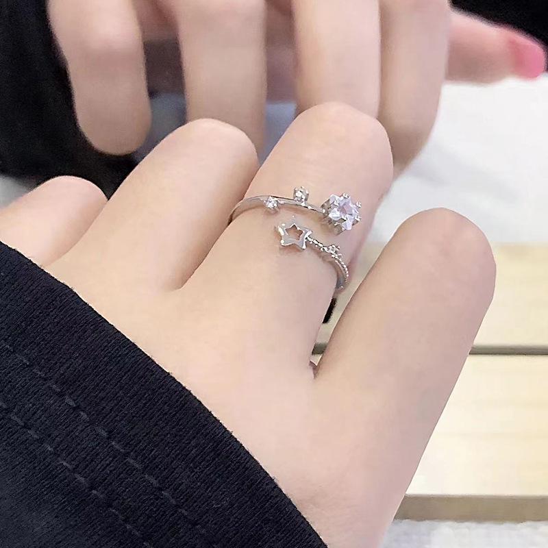 Vintage Irregular Star Open Rings For Women Punk Gothic Sliver Color Adjustable Crystal Rings Y2K Girls Jewelry Gifts