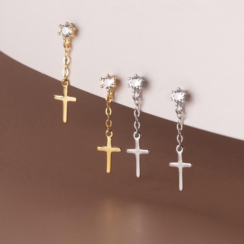 Zircon Cross Tassels Pendant Earrings For Women Men Simple Temperament Versatile Jewelry Gifts Wholesale
