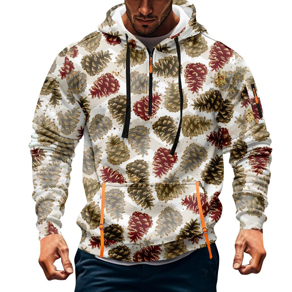 Herren Weihnachten Print Kapuzenpullover Halb-Reißverschluss Lässig Sport Sweatshirt