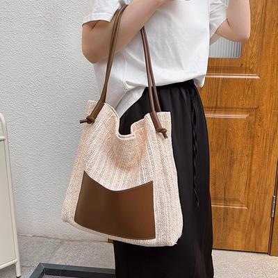 Damen Designer Lässige Handgefertigte Schulter-Strandtasche Stroh Gehäkelt Tragetasche Große Kapazität Handtasche