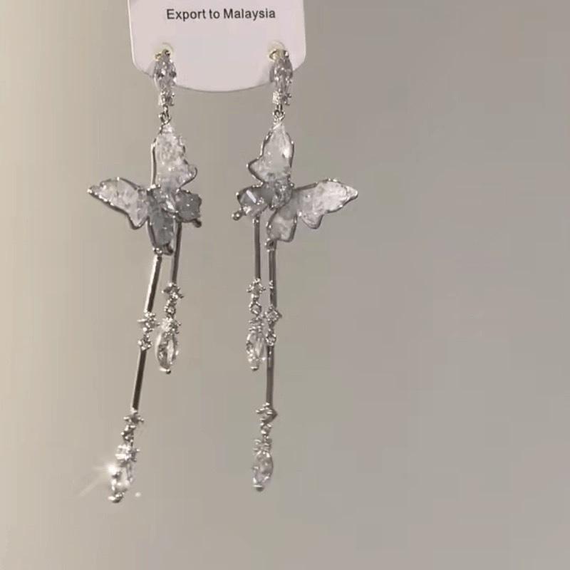 

Сережки-китиці з вістерії-метелика - Фіолетовий циркон, стиль морі