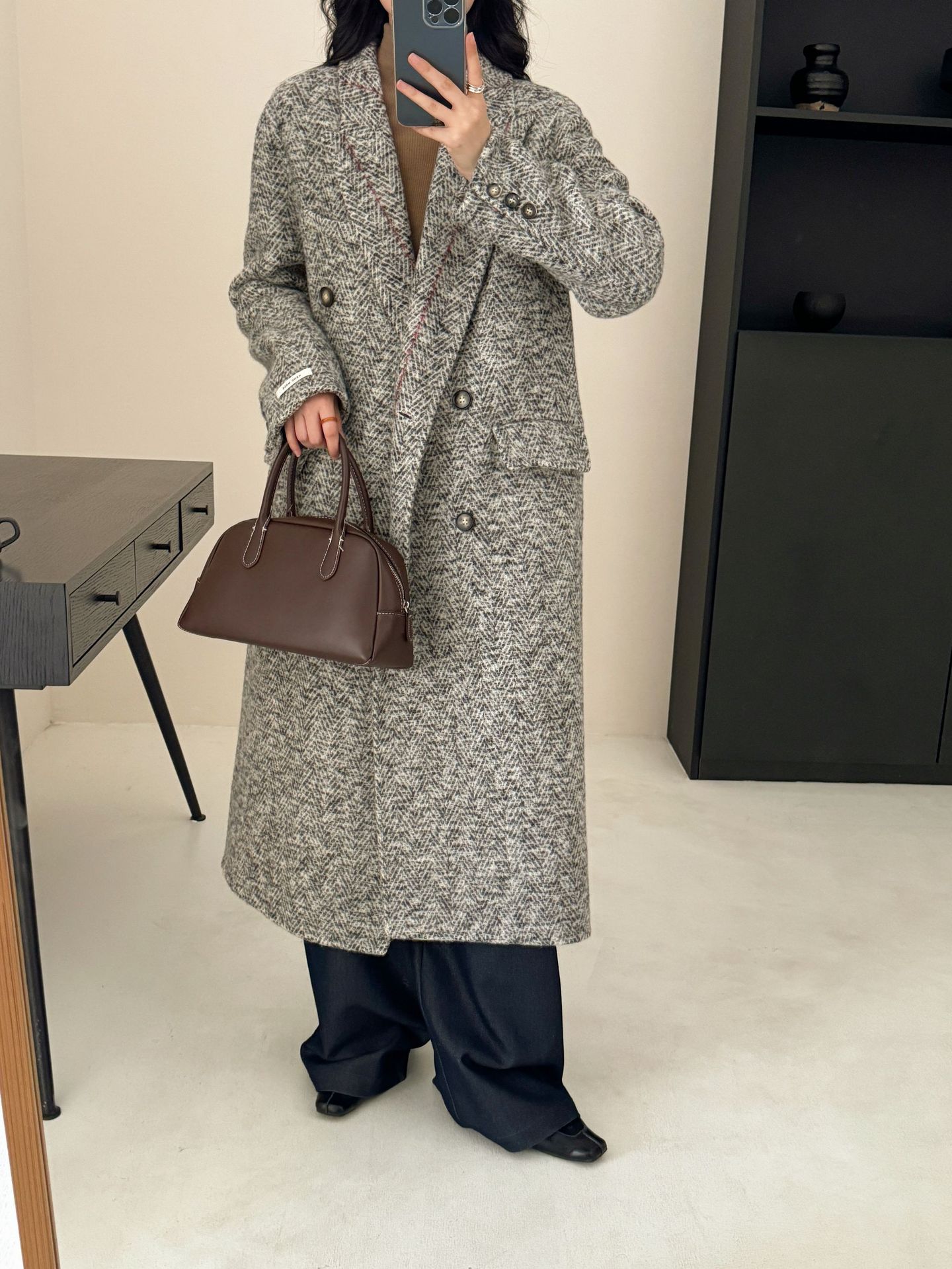 

Autumn and winter new double-sided cashmere coat design sense advanced sense long fashion temperament wool woolen coat women S 90-62.5 kg білий