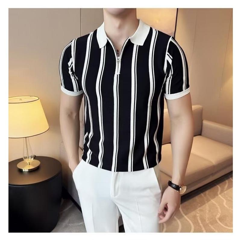 Men S Striped Short Sleeve Polo Shirt Business Casual Summer