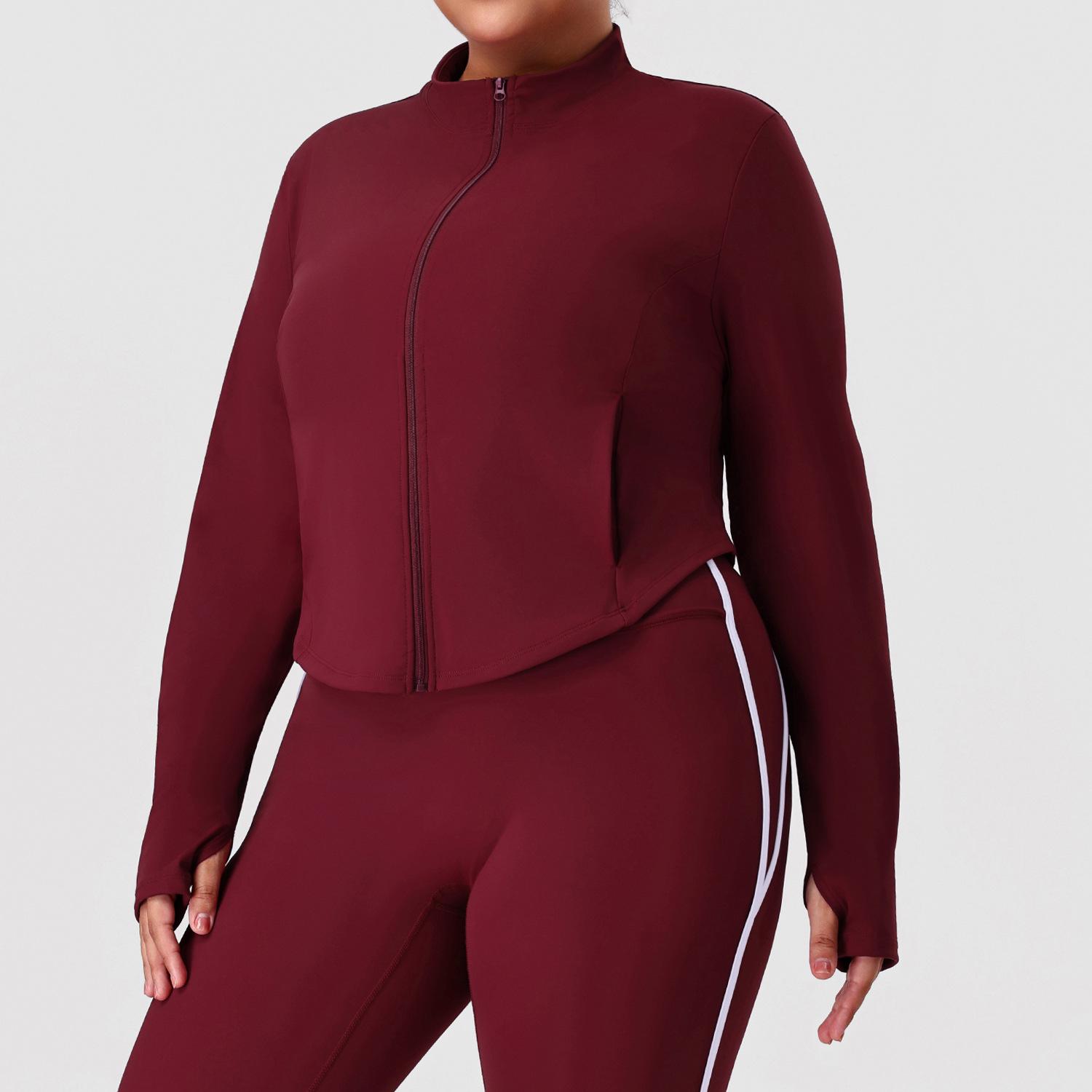 

Plus Size Windproof Stand Collar Yoga Jacket - Slimming Zipper Top for Running and Training 4XL Вишня/червоний