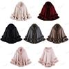 Women's Hooded Poncho Cape Faux Fur Trim Pom Pom Decor Button Front Winter Cloak Multi Color