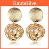 Chic European Style Gold Filigree Ball Earrings Geometric Pearl Design For Women