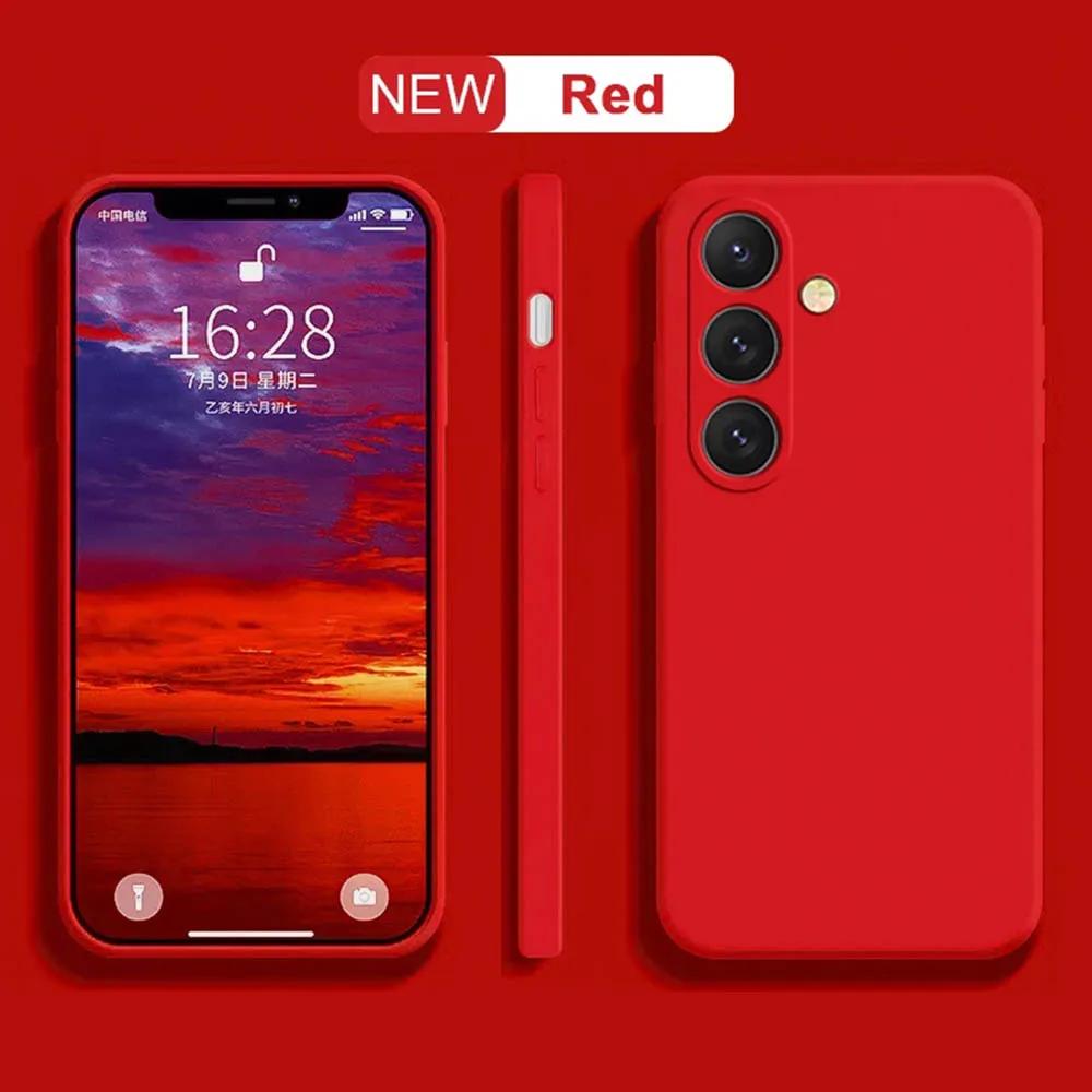

Нежные жидкие силиконовые мягкие чехлы для телефона S25 UItra S23 S24 FE для Samsung Galaxy S23 S24 Plus Чехол с защитой объектива камеры For Galaxy S25 красный