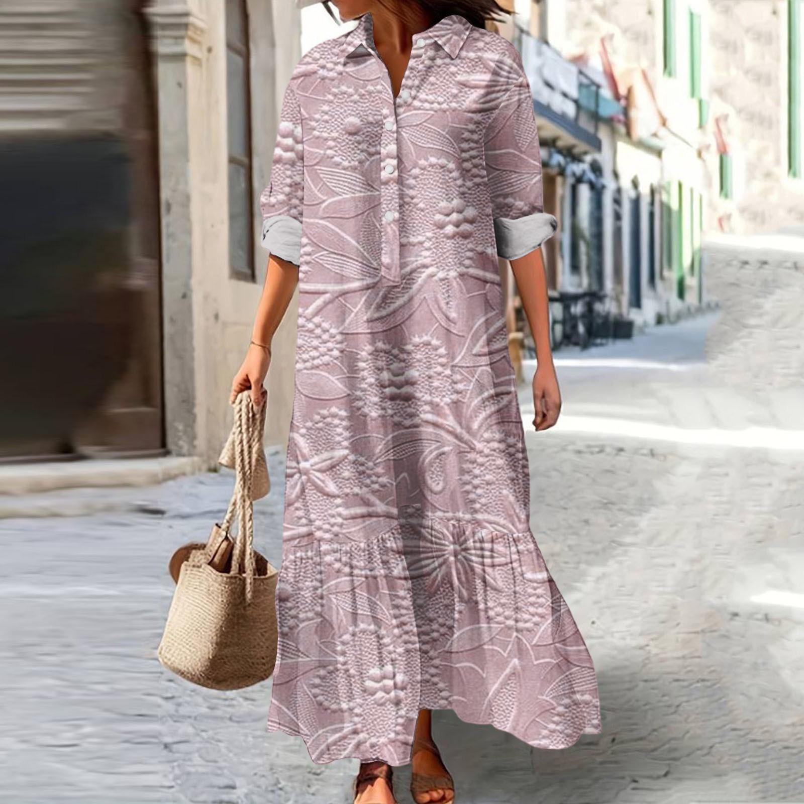 

Women s Fashionable And Elegant Autmn And Winter Button Lapel Three-quarter Sleeve Three-dimensional Printed Dress XL